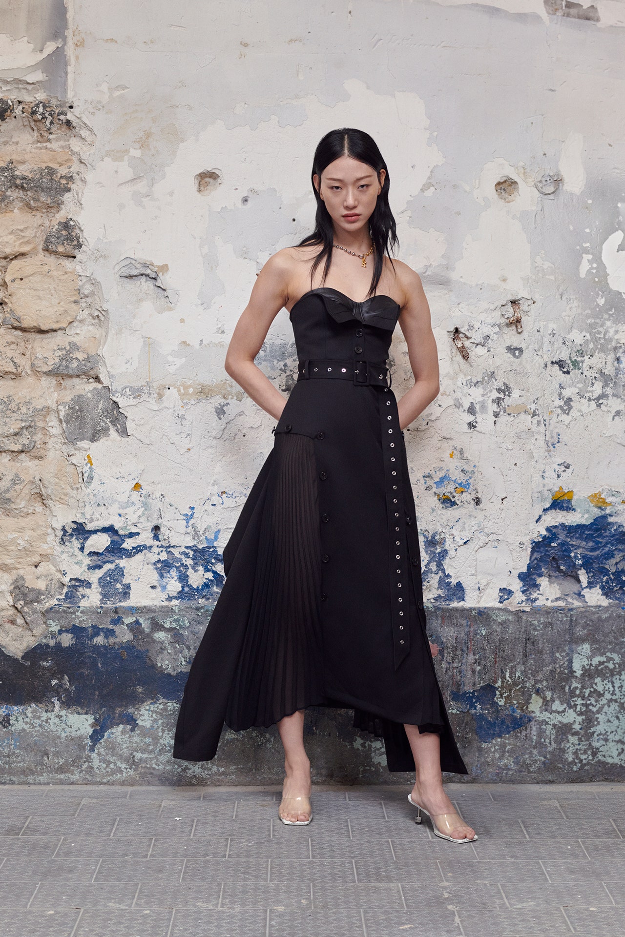 Image may contain Clothing Dress Evening Dress Formal Wear Adult Person Footwear High Heel Shoe and Accessories